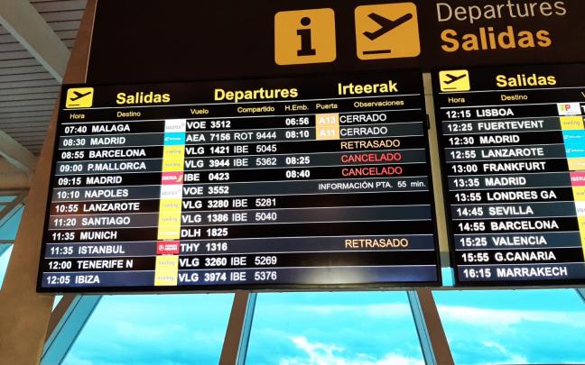 Panel con la información de los vuelos en el Aeropuerto de Loiu Panel con la información de los vuelos en el Aeropuerto de Loiu
